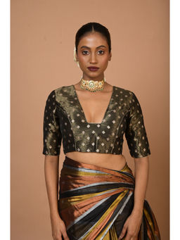 Huts and Looms - Black Glass Neck Brocade Stitched Blouse