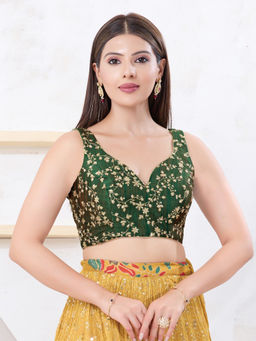 VAMAS - THE DESIGNER BLOUSES - Women Green V-Neck Padded Stitched Saree Blouse