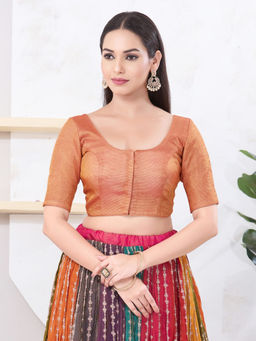 VAMAS - THE DESIGNER BLOUSES - Women Copper Round Neck Padded Stitched Saree Blouse