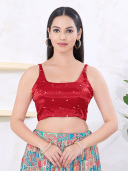 VAMAS - THE DESIGNER BLOUSES - Women Maroon Square Neck Padded Stitched Saree Blouse