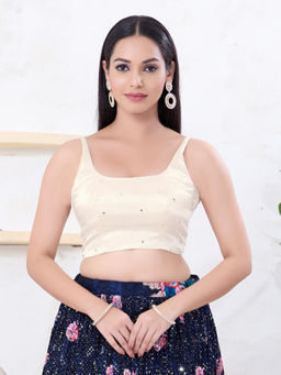 VAMAS - THE DESIGNER BLOUSES - Women Off White Square Neck Padded Stitched Saree Blouse