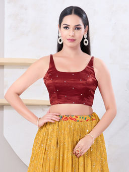 VAMAS - THE DESIGNER BLOUSES - Women Red Square Neck Padded Stitched Saree Blouse