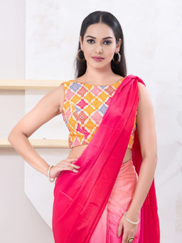 VAMAS - THE DESIGNER BLOUSES - Women Yellow Boat Neck Padded Stitched Saree Blouse