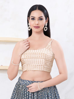 VAMAS - THE DESIGNER BLOUSES - Women Gold Scoop Neck Padded Stitched Saree Blouse