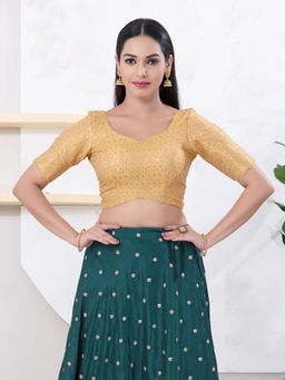 VAMAS - THE DESIGNER BLOUSES - Women Gold Sweetheart Neck Padded Stitched Saree Blouse