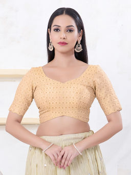 VAMAS - THE DESIGNER BLOUSES - Women Beige Sweetheart Neck Padded Stitched Saree Blouse