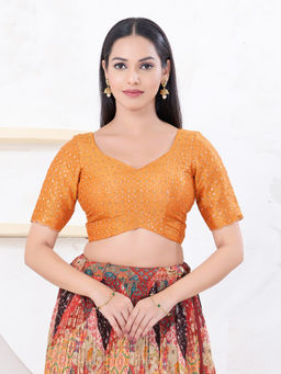 VAMAS - THE DESIGNER BLOUSES - Women Orange Sweetheart Neck Padded Stitched Saree Blouse