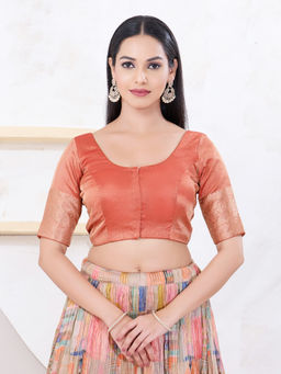 VAMAS - THE DESIGNER BLOUSES - Women Copper Round Neck Padded Stitched Saree Blouse