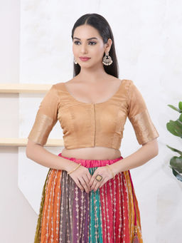 VAMAS - THE DESIGNER BLOUSES - Women Gold Round Neck Padded Stitched Saree Blouse