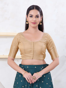VAMAS - THE DESIGNER BLOUSES - Women Beige Round Neck Padded Stitched Saree Blouse
