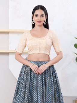 VAMAS - THE DESIGNER BLOUSES - Women Cream Round Neck Padded Stitched Saree Blouse