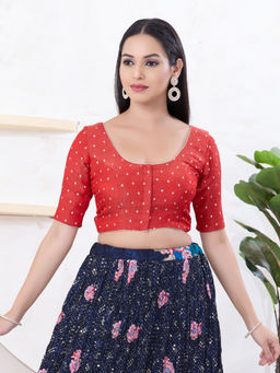 VAMAS - THE DESIGNER BLOUSES - Women Red Round Neck Padded Stitched Saree Blouse