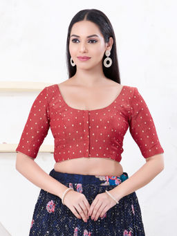 VAMAS - THE DESIGNER BLOUSES - Women Red Round Neck Padded Stitched Saree Blouse