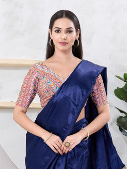 VAMAS - THE DESIGNER BLOUSES - Women Peach V-Neck Padded Stitched Saree Blouse
