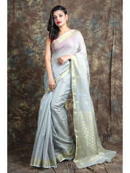 Arhi - Off White Tissue Handwoven Soft Saree With Allover Zari Butta with Unstitched