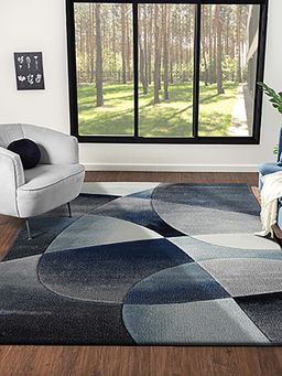 OBSESSIONS - Blue Abstract Polypropylene Jute Backing Carpet