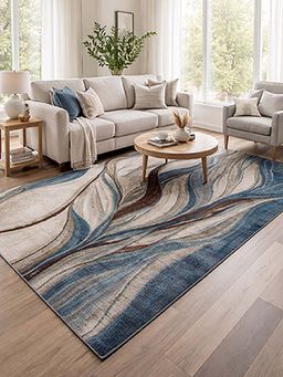 OBSESSIONS - Blue Abstract Polypropylene Jute Backing Carpet