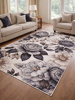 OBSESSIONS - Cream Floral Polypropylene Jute Backing Carpet