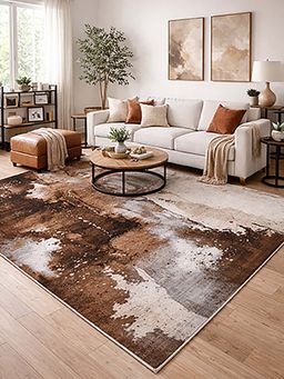 OBSESSIONS - Brown Abstract Polypropylene Jute Backing Carpet