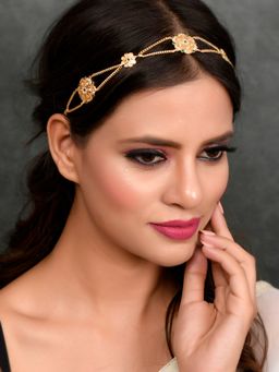 Silvermerc Designs - Gold Plated Green Cubic Zirconia Stone Studded Handcrafted Head Chain