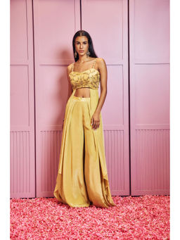 SAMMOHI BY MOKSHA & HIRAL - Lemon Yellow Embellished Indowestern Co-Ord (Set of 2)