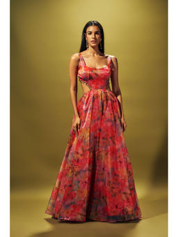 SAMMOHI BY MOKSHA & HIRAL - Pink Gown In Liquid Organza With Side Cuts