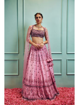 SAMMOHI BY MOKSHA & HIRAL - Pink Embellished Lehenga With Stitched Blouse And Dupatta (Set of 3)