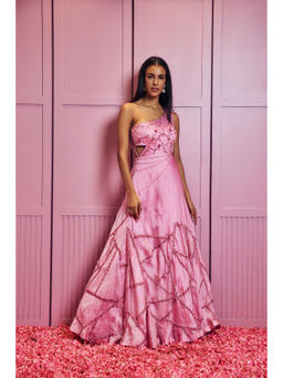 SAMMOHI BY MOKSHA & HIRAL - Pink Embroidered One Shoulder Gown