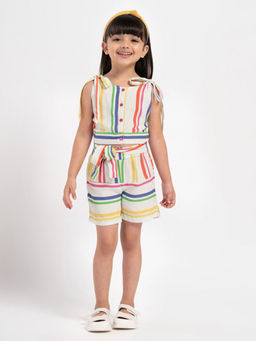 Hopscotch - Girls Multi Coloured Stripe Print Blouse and Shorts Set