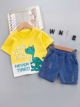Hopscotch - Boys Yellow Animal Print T-Shirt and Shorts Set