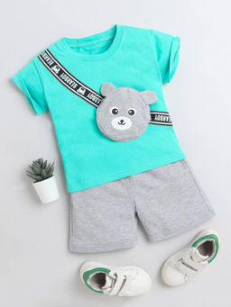Hopscotch - Boys Blue Text Print T-Shirt and Shorts Set