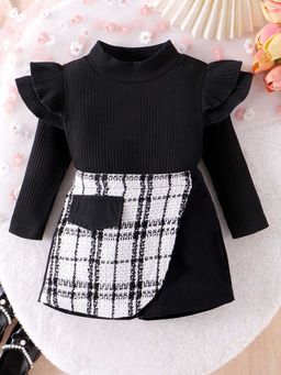 Hopscotch - Girls Black and White Checkered Ruffled Blouse Skorts Set