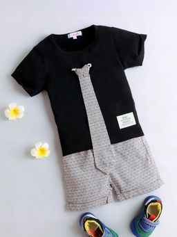 Hopscotch - Boys Black Solid T-Shirt and Shorts Set