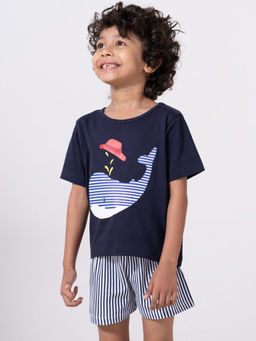 Hopscotch - Boys Navy Graphic Print T-Shirt and Shorts Set