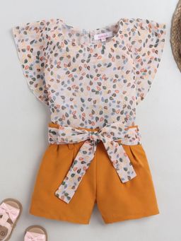 Hopscotch - Girls Mustard Floral Print Blouse and Shorts Set