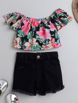 Hopscotch - Girls Multi Colour Floral Print Blouse and Shorts Set