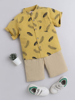 Hopscotch - Boys Yellow All-Over Print Shirt and Shorts Set