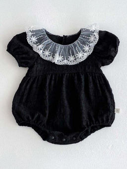 Hopscotch - Floral Embroidered Puff Sleeve Onesie