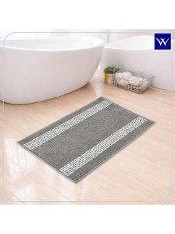 Welspun - Grey Classic Polyester Machine Tufted Striped Anti-Skid Bath Mat (S)