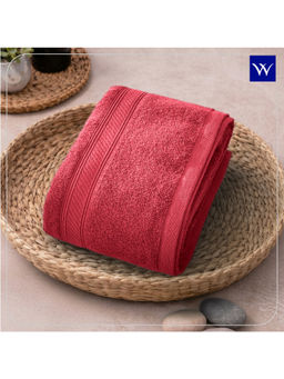Welspun - Red Alpha Cotton 400 GSM Dobby Quick Absorbent Plain Bath Towel