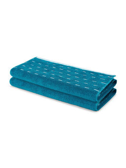 SPACES - Teal Airsoft Cotton 450 GSM Dobby Plain Hand Towels (Pack of 2)