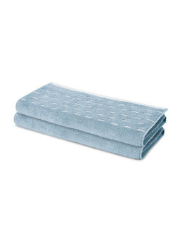 SPACES - Blue Airsoft Cotton 450 GSM Dobby Plain Hand Towels (Pack of 2)