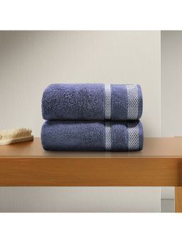 SPACES - Blue Hygro Cotton 600 GSM Dobby Plain Hand Towels (Pack of 2)