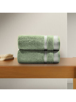 SPACES - Green Hygro Cotton 600 GSM Dobby Plain Hand Towels (Pack of 2)