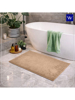 Welspun - Beige Forever Polyester Machine Tufted Plain Anti-Skid Bath Mat (S)