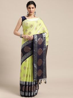Mimosa - Women's Kanjivaram Art Silk Green Saree with Unstitched Blouse