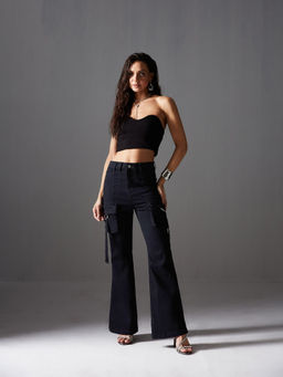 Miss Chase - Women Black Bootcut High-Rise Regular-Length Stretchable Denim Jeans