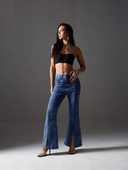 Miss Chase - Women Navy Blue Bootcut High Rise Stretchable Denim Bootcut Jeans