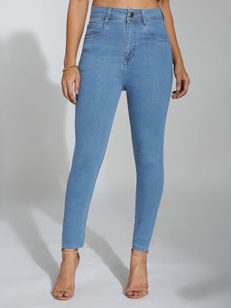 Miss Chase - Women Blue Skinny High Rise Distressed Regular Length Denim Jeans