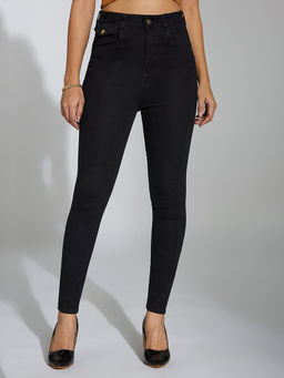 Miss Chase - Women Black Skinny High Rise Regular-Length Stretchable Denim Jeans